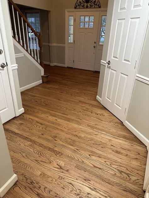 Red Oak Hardwood Floors Colors, Wood Doors White Trim, Oak Hardwood Floors Colors, Winchester House, Red Oak Hardwood Floors, Red Oak Floors, Red Oak Hardwood, Hardwood Floor Colors, Farmhouse Renovation