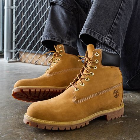 Mens Timberland Premium 6" Boot - Wheat | Journeys Men's Workwear Fashion, Men Winter Shoes, Timberland Boots Outfit Mens, Timberland (men), Boots Men Outfit, Timberland Boots Mens, Timberland Boots Outfit, Vintage Style Shoes, Timberland Waterproof