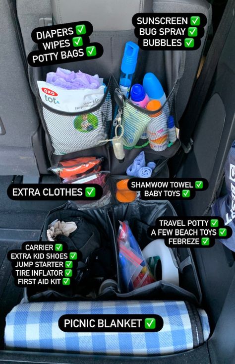 What’s in my car kit? Family Car Essentials, Newborn Car Essentials, Mom Car Necessities, Car Essentials For Kids, Summer Car Kit, Family Car Organization, Baby Car Organization, What’s In My Car, Car First Aid Kit