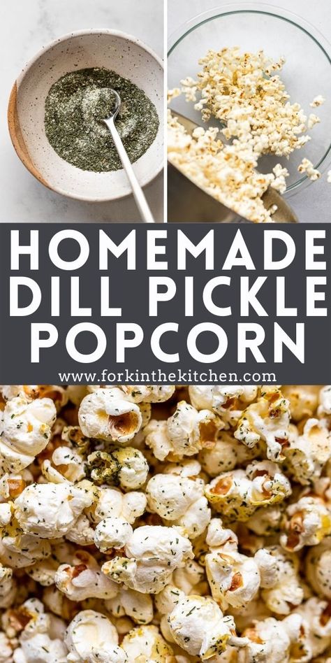 Dill Pickle Foods, Pickle Popcorn Seasoning, 5 Minute Snacks Savory, Dill Popcorn Seasoning Recipe, Dill Pickle Food Recipes, Dill Pickle Snacks, Savory Popcorn Seasoning, Best Homemade Snacks, Dill Pickle Snack Ideas