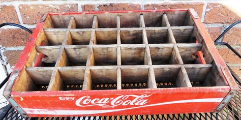 Coco Cola Wooden Crate with 24 dividers, wooden shelf with cubbies, Vintage Coke Tray Wooden Box. $35.00, via Etsy.  Lots of options on Etsy - both red and yellow Coca Cola Party, Cocoa Cola, Coca Cola Bottles, Vintage Coke, Vintage Coca Cola, Red Wood, Wooden Shelf, Coca Cola Vintage, Wood Crates