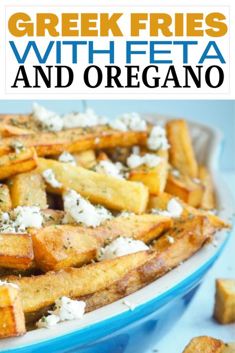 Greek Fries With Feta, Greek Brunch Ideas, Greek Street Food, French Frys, Vegetarian Greek Recipes, Greek Goodness, Greek Vegetables, Greek Fries, Greek Festival