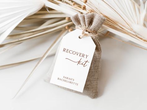 Recovery Kit Tag Template, Editable Wedding Hangover Kit Tag, Printable Bachelorette Kit Label, Hen's Day Survival Kit Hang Tag, Canva - Etsy Hungover Kit Wedding, Bachelorette Kit, Wedding Hangover Kit, Hangover Kit Wedding, Wedding Favor Tags Printable, Canva Etsy, Boda Ideas, Wedding Kit, Hangover Kit