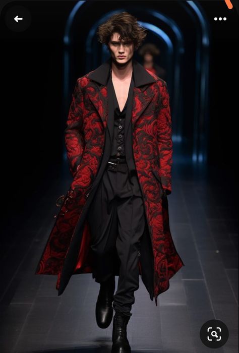 Fire Themed Outfits Men, Gothic Outfits Men, Vampire Suit, Drawing Fire, Outfit Ideas Drawing, Black And Red Suit, Masquerade Outfit, Red And Black Outfits, Vampire Clothes