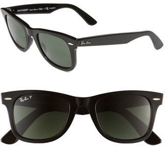 Ray-Ban 'Classic Wayfarer' 50mm Polarized Sunglasses  Logo-embellished temples provide a polished finish for throwback Ray-Ban #sunglasses outfitted with glare-reducing polarized lenses.      50mm lens width; 22mm bridge width; 150mm temple length.     100% UV protection.     Resin.     By #Ray-Ban imported. #RayBan Ray Ban Classic, Ray Ban Sunglasses Sale, Sunglasses Outfit, Sunglasses Mens, Ray Ban Wayfarer, Cheap Ray Bans, Ray Ban Glasses, نظارات شمسية, Ray Ban Outlet