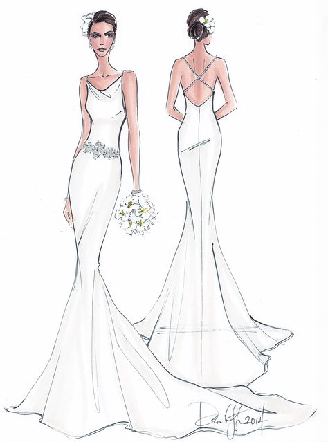 Illustrative Moments | custom bridal gown illustration| wedding gift | FRONTAL WITH BACK VIEW Wedding Gown Illustration, Gown Illustration, Wedding Dress Illustrations, Wedding Dress Sketches, Custom Wedding Gown, Dress Illustration, Fashion Sketches Dresses, Fashion Drawing Dresses, Sketches Dresses