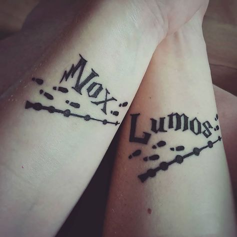 Brother Sister Tattoo Harry Potter, Small Matching Harry Potter Tattoos, Friendship Tattoos Harry Potter, Small Harry Potter Best Friend Tattoos, Sister Harry Potter Tattoos, Harry Potter Matching Tattoos Best Friends, Matching Harry Potter Tattoos Friends, Harry Potter Tattoos Couple, Harry Potter Couples Tattoos