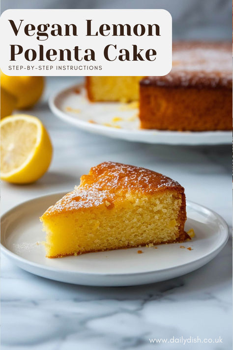 Vegan Lemon Polenta Cake Vegan Polenta Cake, Vegan Polenta Recipes, Vegan Polenta, Lemon Polenta, Lemon Polenta Cake, Vegan Lemon Cake, Polenta Cake, Citrus Desserts, Dairy Free Baking