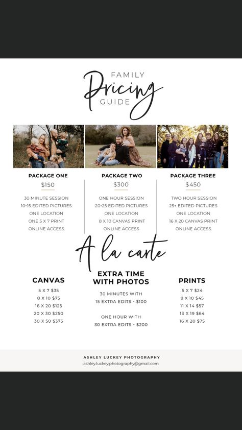 Photo Price List, Photo Session Pricing, Photography Packages Ideas, Photography Prices Packages, Photography Services List, Wedding Packages Prices Design, Meet The Photographer Template, Photoshoot Package Prices, Pricing Photography Sessions