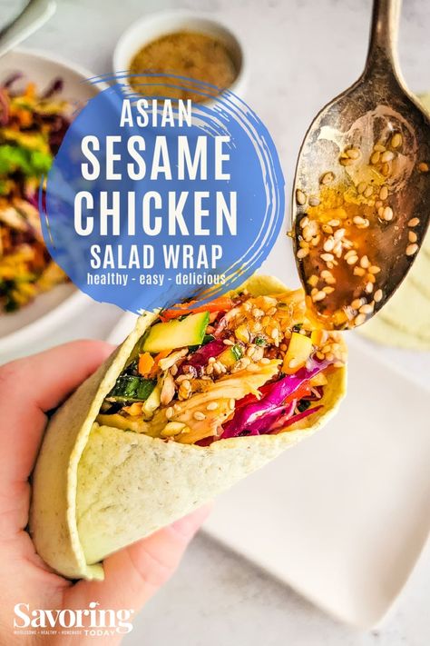 Asian Chicken Wraps Tortillas, Asian Chicken Wrap Recipes, Chinese Chicken Salad Wrap, Asian Chicken Salad Wrap, Asian Wraps Tortilla, Ibs Meals, Asian Sesame Chicken Salad, Asian Wraps, Asian Sesame Chicken