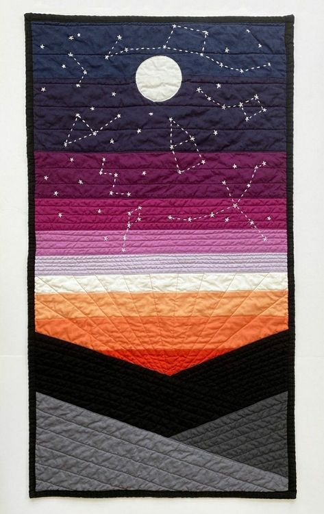 Landscape Quilt Patterns, Outdoor Quilt Ideas, Outdoor Quilt Patterns, Landscape Quilts Tutorial, Quilts With Mountains, Winter Landscape Quilt, Mountain Landscape Quilts Ideas, Scrappy Mountain Quilt, Moon Over Mountain Quilt Pattern