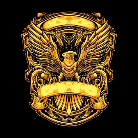 The gold eagle with ornament illustratio... | Premium Vector #Freepik #vector #bald-eagle #eagle #hawk #falcon Falcon Logo Design, Unity Drawing, Eagle Logo Design, Vip Design, Editing Logo, Royal Eagle, Philippine Eagle, Ornament Illustration, Chinese Dragon Art