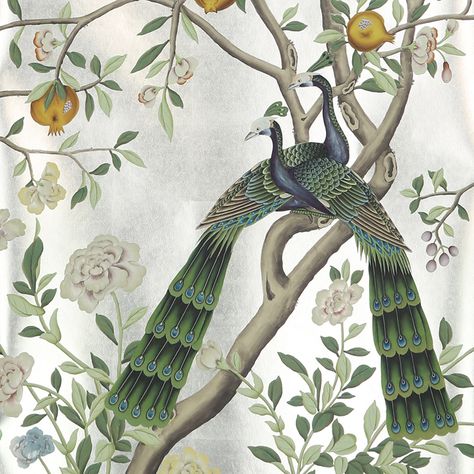 Design Collections | de Gournay Vintage Bird Wallpaper, Chinoiserie Panel, Wallpaper Peacock, De Gournay Wallpaper, Peacock Wallpaper, Painted Wallpaper, Hand Painted Wallpaper, Silk Wallpaper, Vintage Chinoiserie