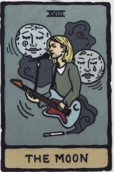 Kurt Cobain, Tarot Card, Nirvana, The Moon, Guitar, Moon