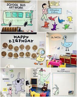 MY MO WILLEMS THEMED CLASSROOM Piggie And Elephant, Eric Carle Classroom, Eric Carle Art, Music Paintings, The Very Busy Spider, Big Decorations, Birthday Wall, Mo Willems, Class Theme