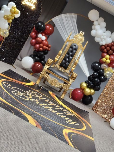 Burgundy Black And Gold Backdrop, Black White Gold Birthday Theme, 18th Debut Ideas, 18th Debut, Gold Theme Birthday, 52nd Birthday, 51 Birthday, Black And White Party, 52 Birthday