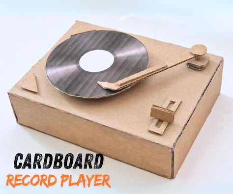 Build Your Own Working Cardboard Record Player Carbord Craft Diy, Music Diy Crafts, Cardboard Headphones, Fun Cardboard Crafts, Cardboard Record Player, Cardboard Speaker, Diy Record Player, Cardboard Art Projects, Diy Boombox