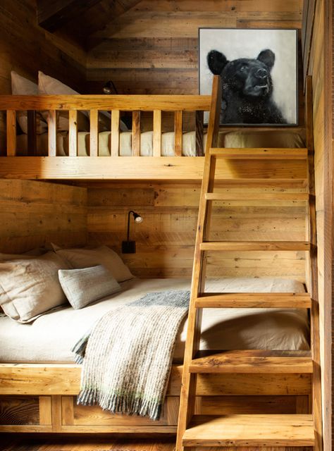 Yellowstone Traditions Ski House Bunk Room, Barndominium Bedroom, Cabin Bunk Room, Mountain Airbnb, Cabin Bedroom Decor, Bnb Ideas, Tahoe House, Hungry Bear, Peace Design