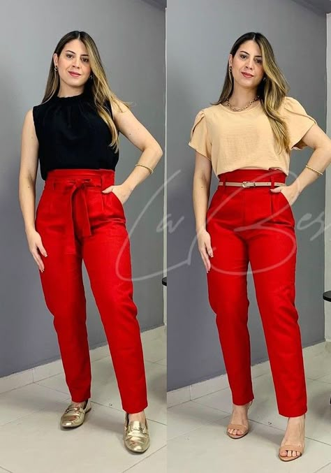 Outfit Pantalon Rojo, Red Pants Outfit, Colour Combinations Fashion, Dressed To The Nines, Office Look, Red Pants, Office Outfits, Work Casual, Pants Outfit