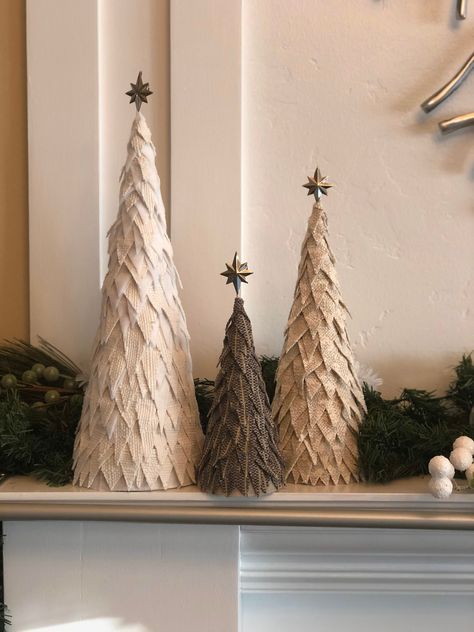 White Tree Decor, Christmas Tree Neutral, Papier Mache Christmas, Farmhouse Table Centerpiece, Table Centerpiece Wedding, Farmhouse Table Centerpieces, Centerpiece Wedding, Miniature Trees, Metal Stars