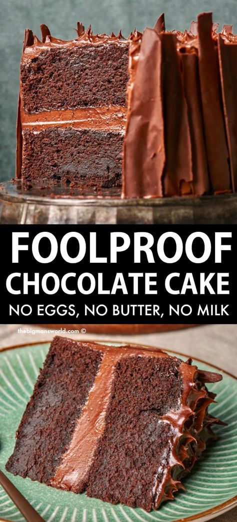 Chocolate Cake No Eggs, Cake No Eggs, Vegan Chocolate Cake Recipe, Patisserie Vegan, Cheesecake Vegan, Vegan Baking Recipes, Postre Keto, Chocolate Cake Recipe Easy, Vegan Chocolate Cake