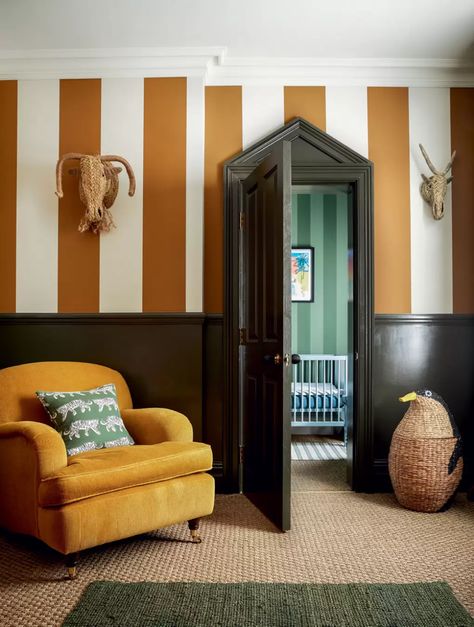 Palette House, Fox Bedroom, Mini Cafe, London Houses, Paint And Paper Library, Striped Walls, Interiors Inspiration, Lines Wallpaper, Earthy Color Palette