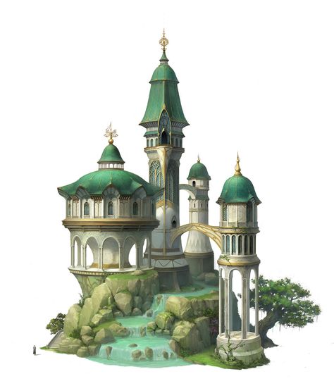 elf mansion, JiWon So on ArtStation at https://www.artstation.com/artwork/QDyn8 Fantasy Building Concept Art, Building Concept Art, Elven City, 3d Karakter, Bangunan Minecraft, Rumah Minecraft, Medieval Houses, Building Concept, Minecraft Architecture