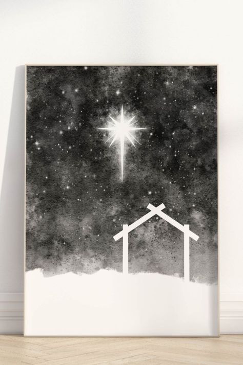 Silent Night Christmas Card, Modern Minimalist Christmas, Christ Is Born, Jesus Was Born, The Star Of Bethlehem, Christian Christmas Cards, Christmas Church, Christmas Mantel Decorations, Star Of Bethlehem