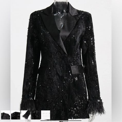 Live Show Listing Sequin Blazer Dress, Prom Jacket, Sequin Suit, Feather Tops, Sequin Blazer, Long Sleeve Dress Formal, Long Sleeve Prom, Long Sleeve Blazers, Black Blazer