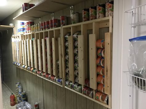 Wall Mounted Can Storage, Wall Mounted Can Organizer, Can Wall Storage, Wall Mounted Canned Food Storage, Pantry Can Storage, Cowgirl Kitchen, Canned Good Storage, Pantry Diy, Food Storage Rooms