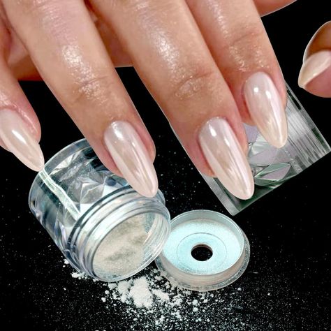 PRICES MAY VARY. 2024 Upgraded Nail Chrome Powder: Moonlight pearl chrome nail powder is an upgraded version salon grade powder which is fine and smooth without particles feeling. Brighter and shiny, also transparent high glossy effect. Shiny and elegant pure color without being monotonous and make your nails looks as next level High-Quality Texture Powder: This nail chrome powder is made of synthetic resin and is a safe material. The shine is very translucent when applied to the nails and you c Clear Glitter Nail Polish, Transparent Chrome Nails, Light Silver Chrome Nails, Clear Chrome Acrylic Nails, Chrome Dip Nails, Chrome White Nails, White Shimmer Nails, Pearl Chrome Nails, Nail Glossy