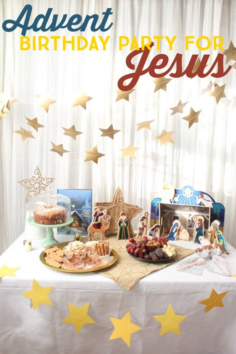 Create an Advent Birthday Party for Jesus! Advent Party Ideas, Birthday Party For Jesus Ideas, Happy Birthday Jesus Party Ideas, Bible Birthday Party, Jesus Birthday Party Ideas, Birthday Party For Jesus, Christmas Party For Kids, Happy Birthday Jesus Party, Jesus Birthday Party