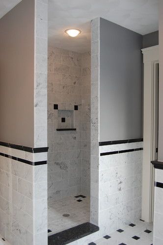 walk in showers | about Shower No Doors on Pinterest | Bathroom showers, Small shower ... Corner Shower No Door, Doorless Shower, Walk In Shower Designs, Master Shower, Bathroom Remodel Shower, Basement Bathroom, Shower Remodel, Remodeling Ideas, Shower Stall