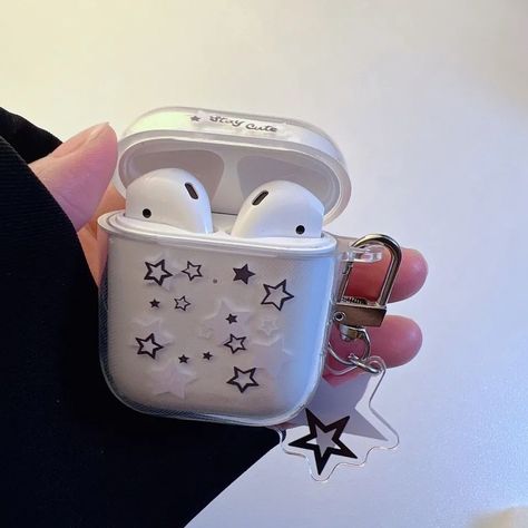 Airpod Aesthetic Case, Aesthetic Airpods Case, Airpods Case Aesthetic, Skins Fashion, Earphones Aesthetic, Airpods Aesthetic, Star Transparent, Aesthetic Airpods, Cute Ipod Cases