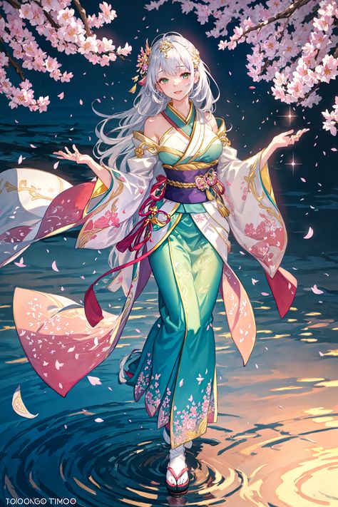 Dress Animation, Kimono Drawing, Sakura Fashion, Commission Ideas, Enchanted Characters, Purple Kimono, Kimono Art, Persona Anime, Flower Kimono