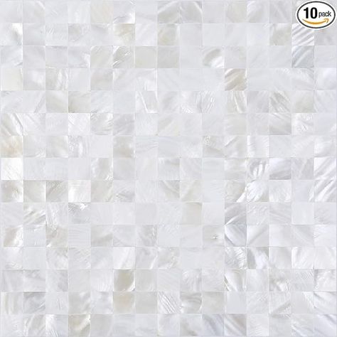 KASARO Peel and Stick Backsplash Shell Tiles, Mother of Pearl Mosaic Self Adhesive Tiles for Kitchen Wall Bathroom Bedroom Decor, White, 10-Sheet - Amazon.com Tiles For Kitchen Wall, Bedroom Decor White, Pearl Backsplash, Mother Of Pearl Tile, Mother Of Pearl Backsplash, Mother Of Pearl Mosaic, Tiles For Kitchen, Shell Tiles, Pearl Tile