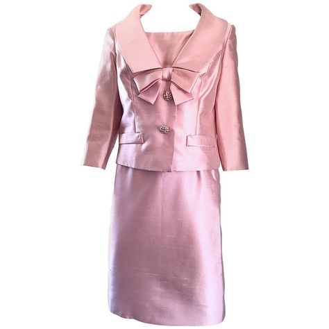 Gorgeous 1960s Demi Couture Pale Pink Silk Shantung Dress and Jacket Ensemble  | From a unique collection of rare vintage Dress and Coat Ensembles at https://www.1stdibs.com/fashion/clothing/suits-outfits-ensembles/dress-coat-ensembles/. Silk Shantung Dress, Shantung Silk Dress, Shantung Dress, Dress Coat Outfit, Womens Dress Coats, Valentino Haute Couture, French Dress, Dress And Jacket, Coat Outfit