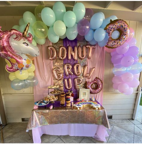 Unicorn Donut Birthday Party, Unicorn Birthday Party Theme, Donut Theme Birthday Party, Unicorn Donut, 4 Birthday, Donut Birthday Parties, Donut Birthday, Unicorn Birthday Party, Donut Party