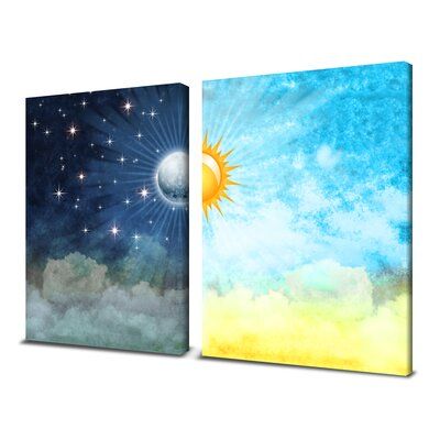 Night Day Painting, Canvas Painting 2 Piece, 2 Piece Painting Ideas, Two Piece Painting Ideas, Opposite Paintings, Day To Night Painting, Dual Canvas Painting Ideas, Set Of Two Canvas Painting Ideas, 2 Paintings That Go Together