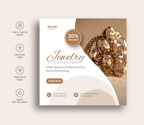 Jewelry social media instagram post bann... | Premium Vector #Freepik #vector #jewelry-store #gold-shop #silver-jewelry #diamond-jewellery Jewellery Magazine Cover, Jewelry Advertising Design, Jewelry Banner Design, Jewellery Social Media Post, Jewelry Social Media Post, Jewellery Banner, Square Flyer Design, Jewelry Social Media, Motion Design Trends