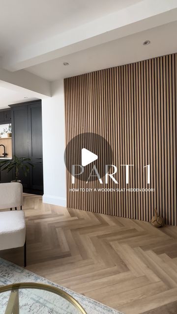 Tv Wall Slat Design, Hidden Door With Wood Slats, Wood Accent Wall Hidden Door, Secret Slat Door, Office With Slat Wall, Slat Wall Wardrobe, Slatted Wall Hidden Door, Hidden Slatted Door, Wooden Slatted Walls