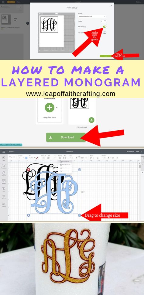 Learn how to make shadow layers in Cricut Design Space.  A layered Monogram stands out so much more on tumblers or personalized mugs.  Full step by step and video tutorial on using the Monogram It app and then creating the shadow layer. Cricut Monogram, Homecoming Mums Diy, Maker Project, Work Diy, Monogram Alphabet, Cricut Fonts, Craft Corner, Diy Cricut