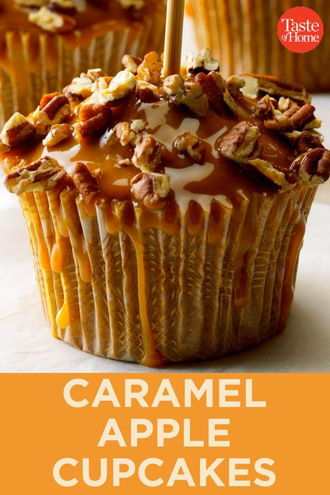 Carmel Apple Cupcakes Easy, Caramel Apple Cupcakes Easy, Best Fall Cupcake Recipes, Apple Caramel Cupcakes, Caramel Apple Cupcakes With Filling, Carmel Apple Cupcake, Caramel Apple Filling, Caramel Apple Kits, Autumn Cupcakes