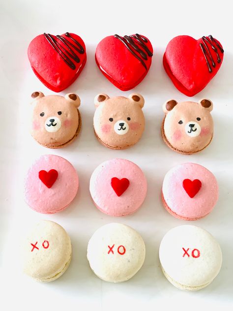 ❤️Valentine's Day Macarons - the perfect gift to give to someone special in your life.   We offer box of 6 or 12.  Flavors included in the box are vanilla, red velvet, chocolate, and Strawberry.   Once the order is placed, it will be shipped in 3-5 business days. Ship date maybe 1-2 days late. Estimated delivery time is 2-6 days but not guaranteed by USPS.  If you would like your order to be shipped close to Valentine's Day, please let us know.   Please note: these macarons are handmade. Actual macarons may look different than the macarons shown in the pictures. Please ensure someone there to receive the package as we don't want it to be left outside in the heat or get stolen.  STORAGE TIPS: If not serve the same day, put the box in the fridge. Take it out 30 min. to 1 hour before serving, Valentine’s Day Macarons, Valentines Day Macarons, Valentines Macarons, Heart Shaped Macarons, Valentines Board, Strawberry Macarons, Strawberry Macaron, Red Velvet Chocolate, Christmas Macarons