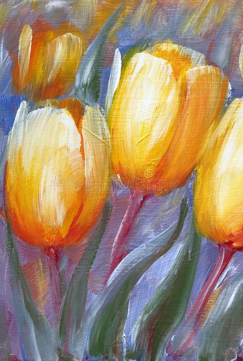 Yellow Tulips Painting Acrylic, Tulips Abstract Painting, Yellow Tulips Drawing, Painting Tulips Acrylics, Paintings Of Tulips, Tulips Painting Acrylic, Yellow Tulips Painting, Spring Painting Ideas On Canvas, Tulip Acrylic Painting