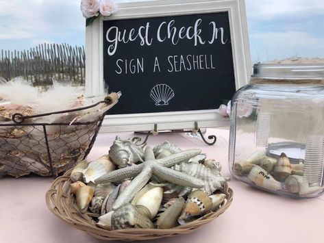 Sign a Seashell Guest Book Wedding Guest Book Ideas Beach, Tropical Wedding Guest Book, Wooden Guest Book Sign, Beach Wedding Guest Book, Nantucket Wedding, Beach Wedding Guests, Wooden Guest Book, Ocean Wedding, Guest Book Table