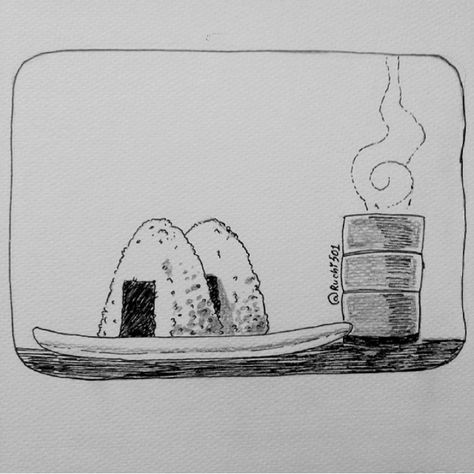 Japanese Food Sketch, Japanese Line Drawing, Onigiri Drawing, Japanese Food Drawing, Japan Doodle, Japanese Doodles, Japanese Sketch, Sushi Drawing, Aesthetic Line Art