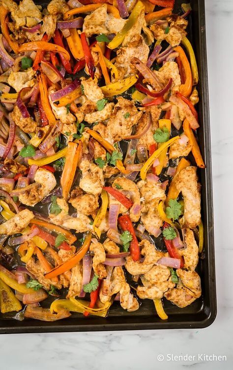 The absolute best 15 minute Sheet Pan Chicken Fajitas! These are so easy to make but taste like they are from a restaurant. Healthy, delicious, and a family favorite. #dinner #kidfriendly #quickandeasy Sheet Meals, Chicken Peppers And Onions, Sheet Pan Fajitas, Pan Fajitas, Easy Sheet Pan Dinners, Pan Chicken Fajitas, Pan Dinners, Fajita Recipe, Dinners Recipes