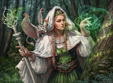 Illustration Fantasy, Green Magic, Wood Elf, Digital Art Gallery, Arte Fantasy, Fantasy Rpg, Medieval Fantasy, Fantasy Artwork, Character Portraits