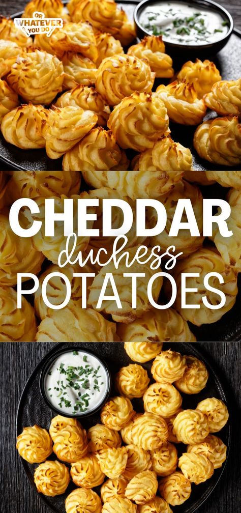 Cheddar Duchess Potatoes - fancy, flavorful, and delicious side dish! Dutchess Potatoes, French Mashed Potatoes, Duchess Potatoes, Lithuanian Recipes, Trinidad Recipes, Frozen Potatoes, Potato Recipes Side Dishes, Cheese Potatoes, Mashed Potato Recipes